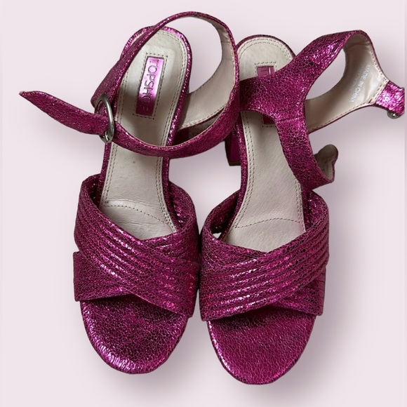 Topshop Metallic Pink Block Heels Sandals - Picture 8 of 10